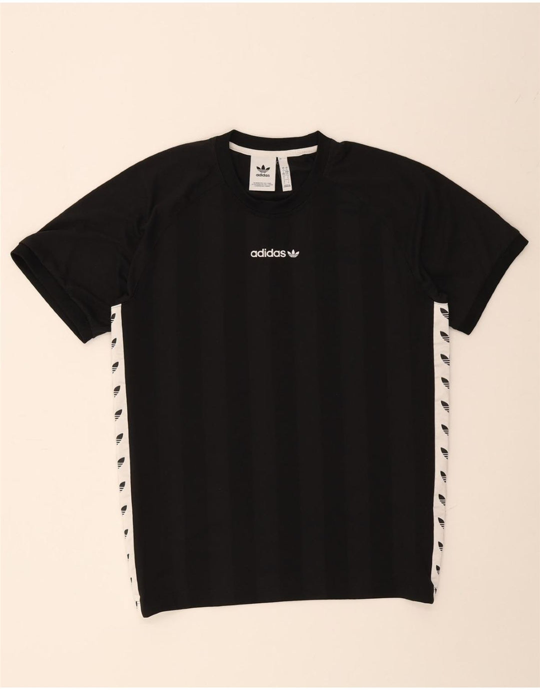 ADIDAS Mens Graphic T-Shirt Top Large Black Striped Polyester Vintage Adidas and Second-Hand Adidas from Messina Hembry 