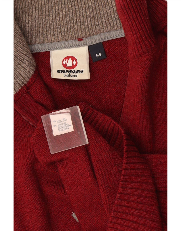 Murphy & Nye Mens Zip Neck Jumper Sweater Medium Burgundy Wool