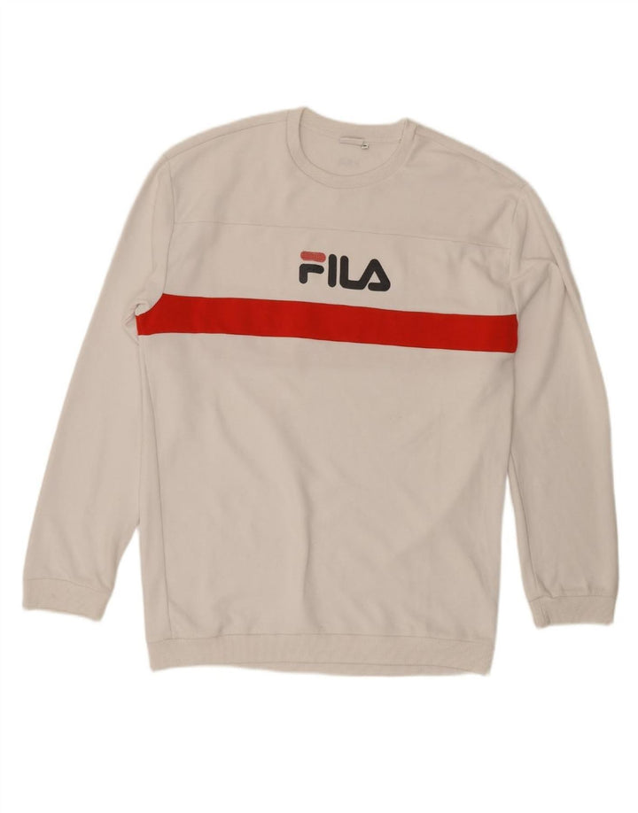 FILA Mens Graphic Sweatshirt Jumper XL White Colourblock Polyester Vintage Fila and Second-Hand Fila from Messina Hembry 