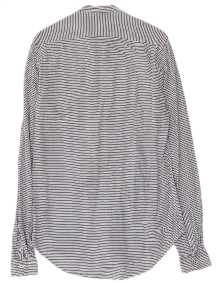 Zara Mens Slim Fit Shirt Medium Blue Pinstripe