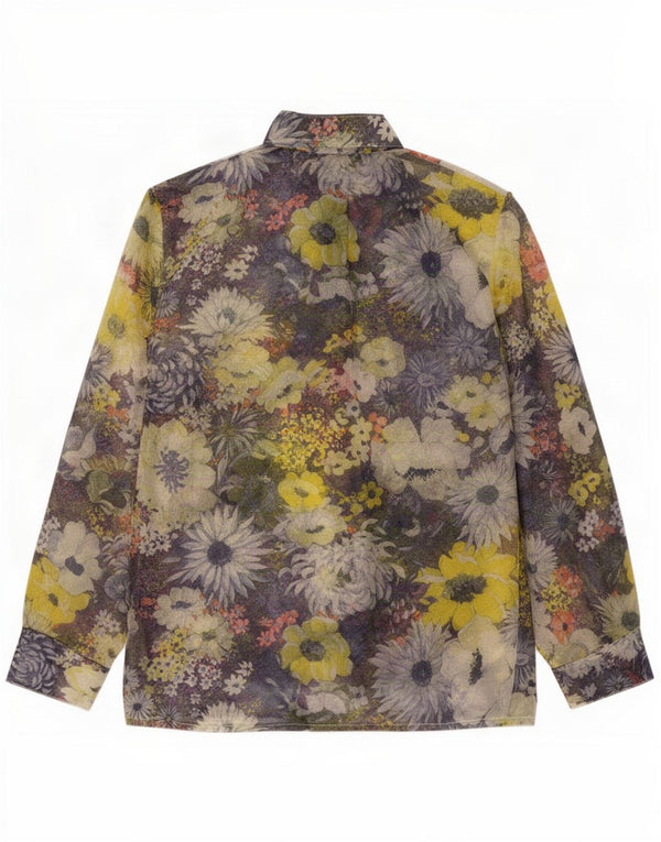 vintage Femme Chemise Blouse UK 16 Grand Floral Multicolore