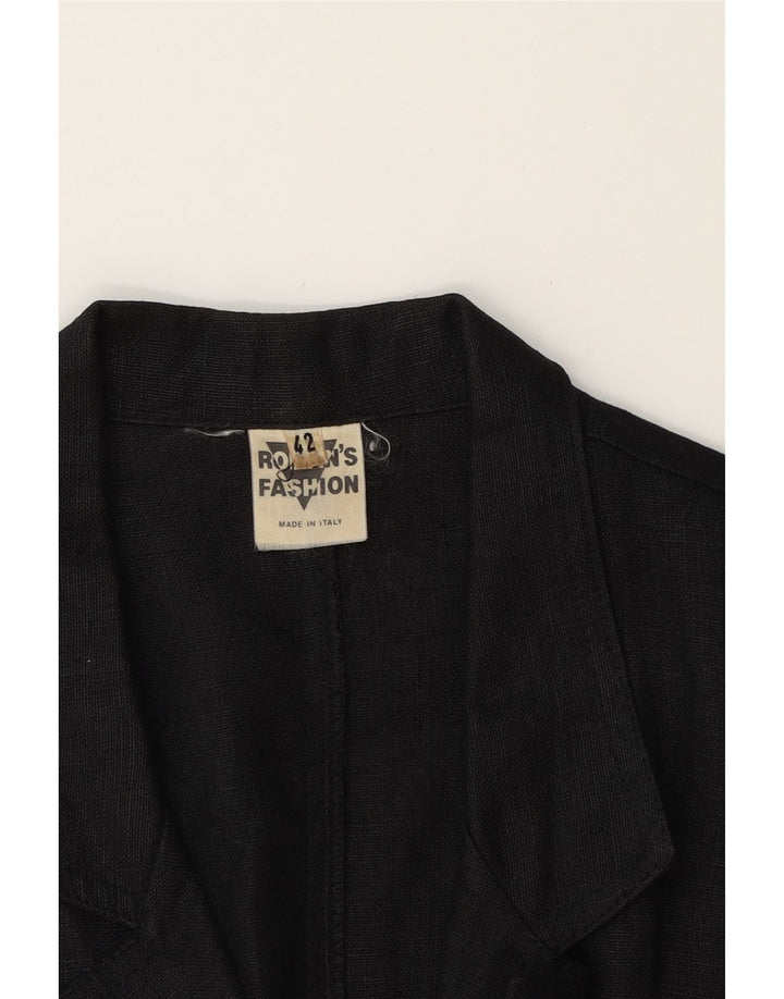 ROMAN'S Womens Crop 3 Button Blazer Jacket IT 42 Medium Black Cotton Vintage Roman's and Second-Hand Roman's from Messina Hembry 