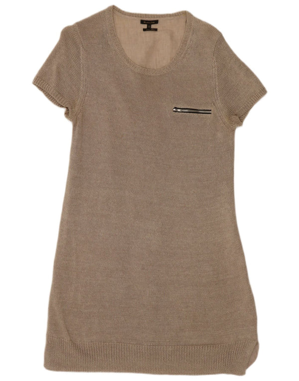 Massimo Dutti Damen-Pulloverkleid mit kurzen Ärmeln, Gr. 44, Größe L, Grau, Leinen
