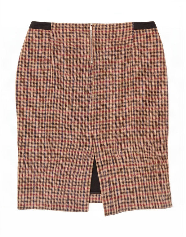 Austin Reed Womens Pencil Skirt UK 12 Medium W30 Brown Houndstooth Cotton