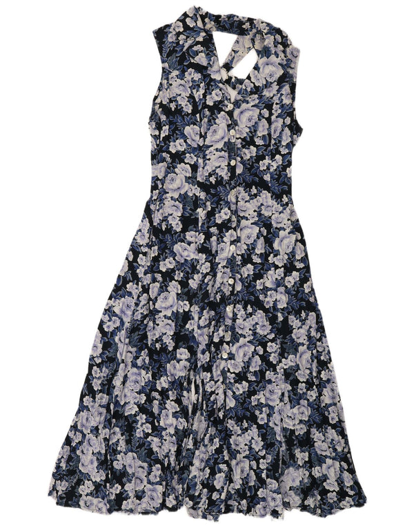 Vintage γυναικείο αμάνικο πουκάμισο UK 12 Medium Blue Floral