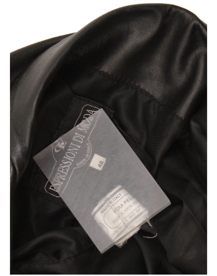 Vintage Womens 3 Button Leather Blazer Jacket IT 48 XL Black Leather