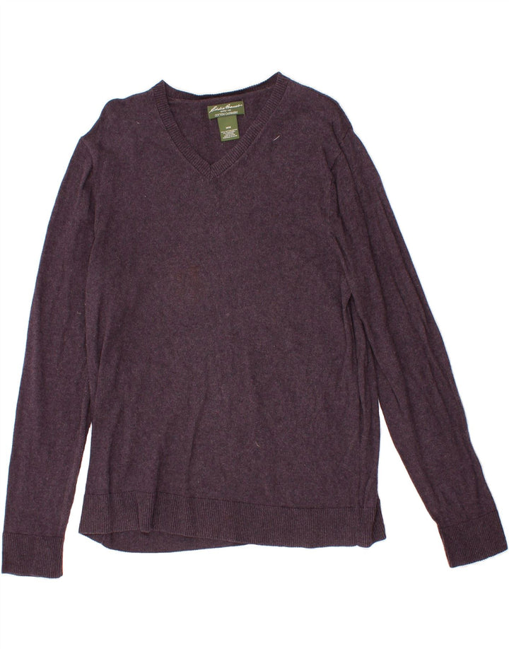 EDDIE BAUER Mens V-Neck Jumper Sweater Medium Purple Cotton Vintage Eddie Bauer and Second-Hand Eddie Bauer from Messina Hembry 