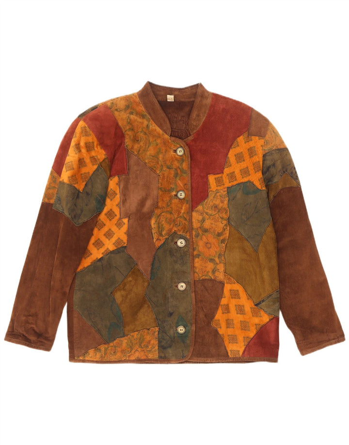 Landhaus Womens Loose Fit Suede Jacket UK 12 Medium Brown Patchwork Leather