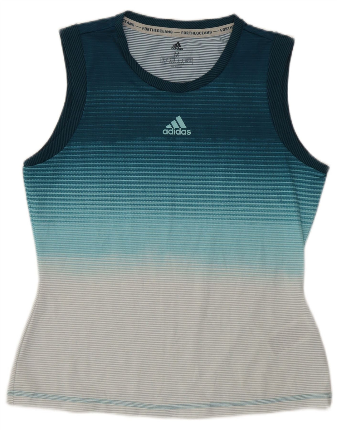 Adidas Womens Vest Top UK 12/14 Medium Blue Striped Polyester
