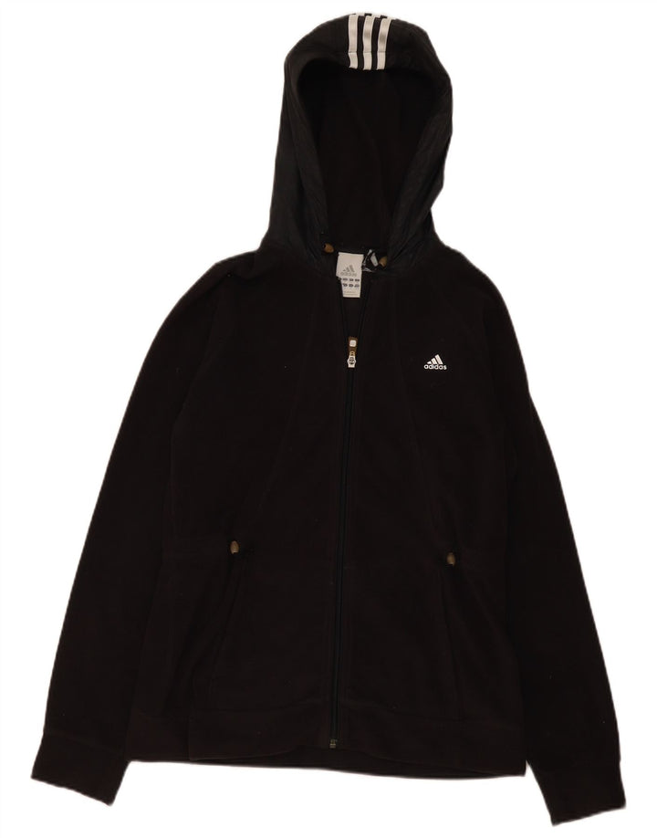 Adidas Womens Hooded Fleece Jacket UK 14 Medium Black Polyester