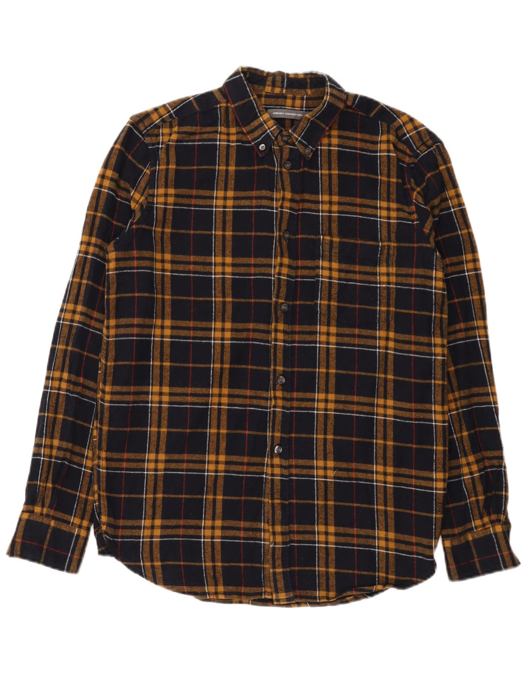 French Connection Mens Flannel Shirt Large Navy Blue Check Cotton