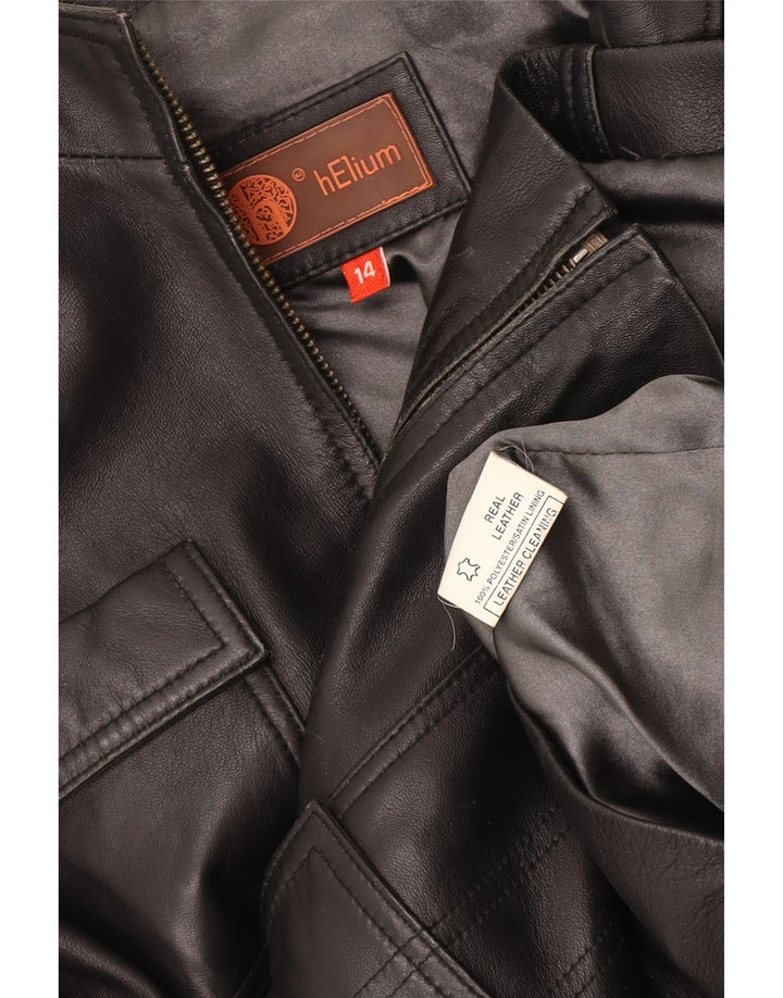 Helium Womens Military Leather Jacket UK 14 Medium Black
