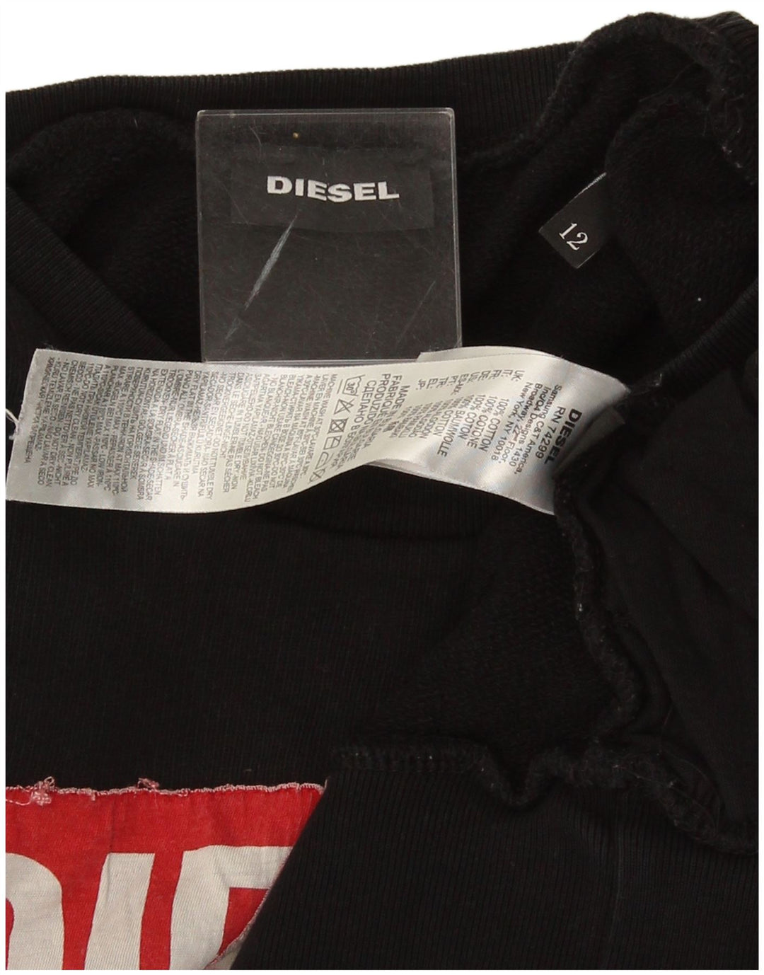 Diesel Womens Graphic Sweatshirt Jumper UK 12 Medium Black Cotton