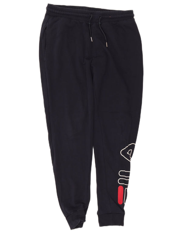 Fila Mens Graphic Tracksuit Trousers Joggers Small Navy Blue Cotton