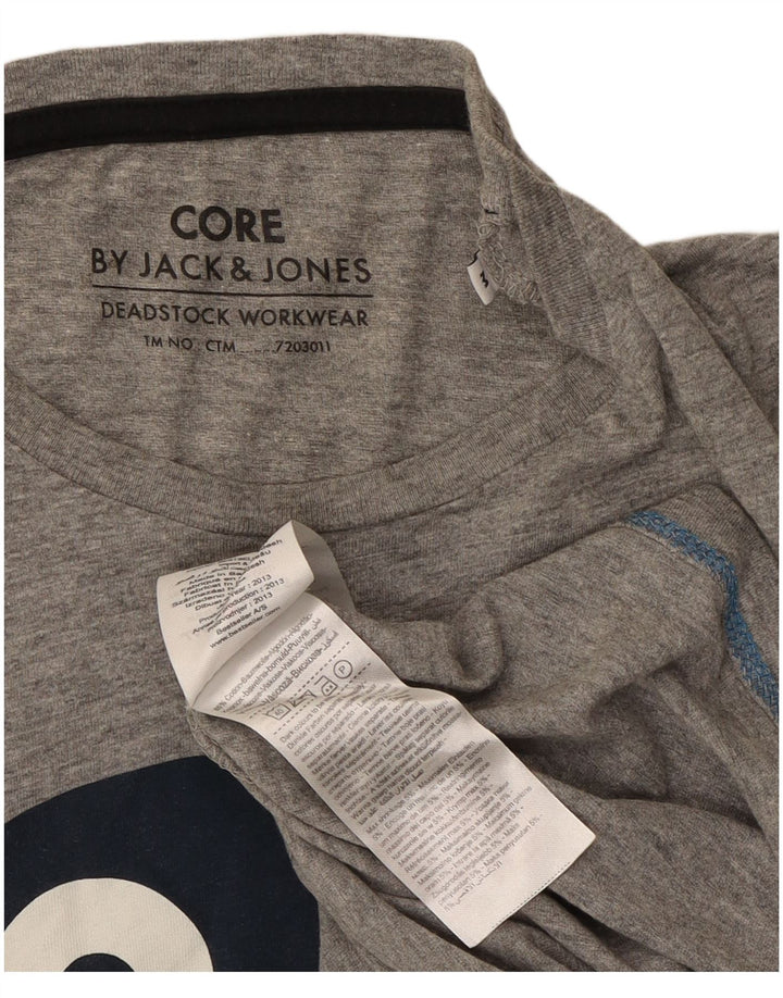 JACK & JONES Mens Graphic T-Shirt Top Medium Grey Cotton