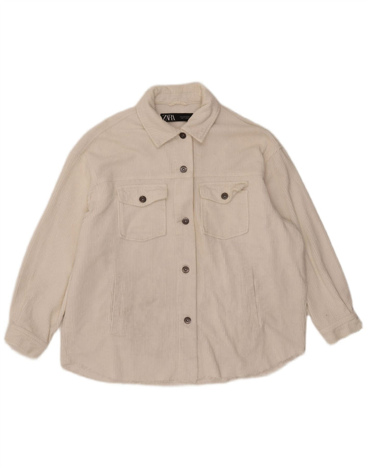 Zara Womens Oversized Corduroy Jacket UK 10 Small White Cotton