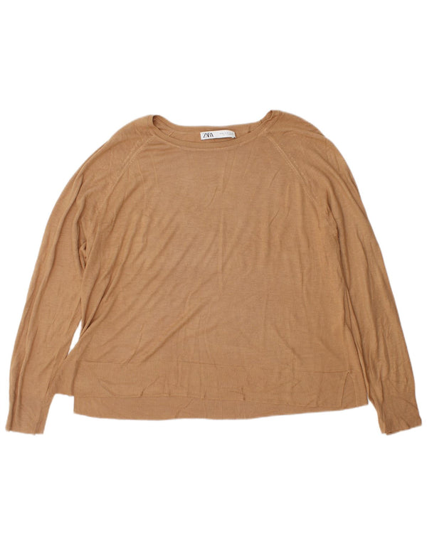Женский свитер с вырезом «лодочка» Zara UK 18 XL Коричневый вискоза