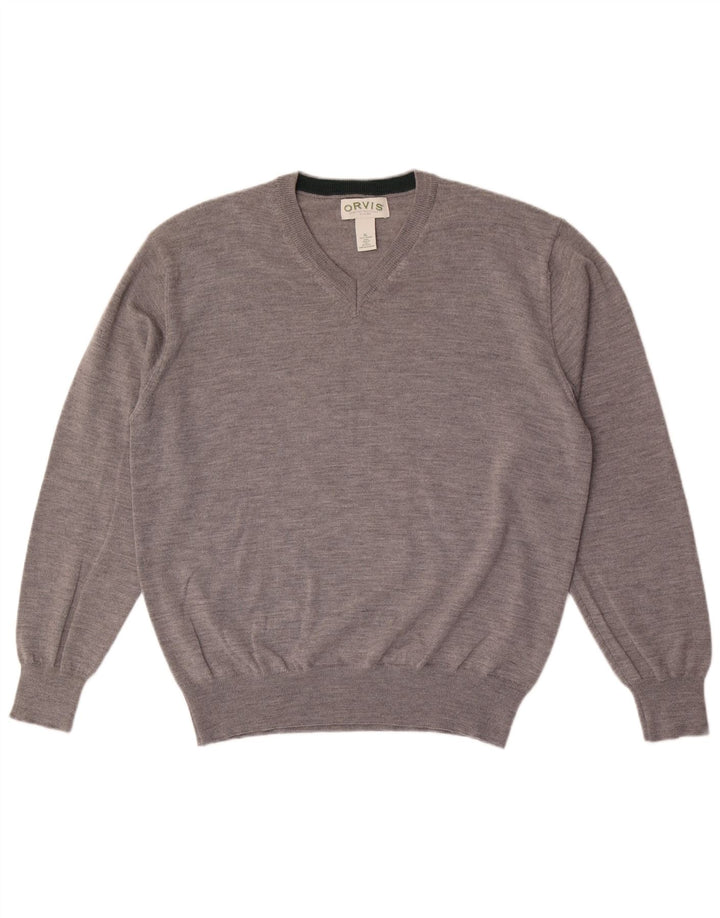 Maglione ORVIS da uomo con scollo a V XL in lana grigia