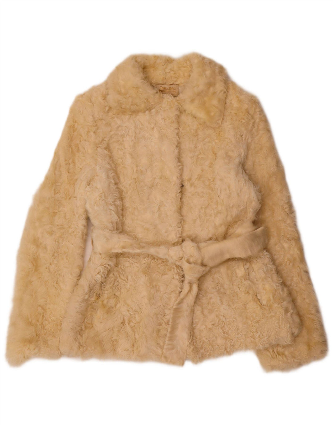 Vintage Womens Faux Fur Jacket UK 12 Medium Beige
