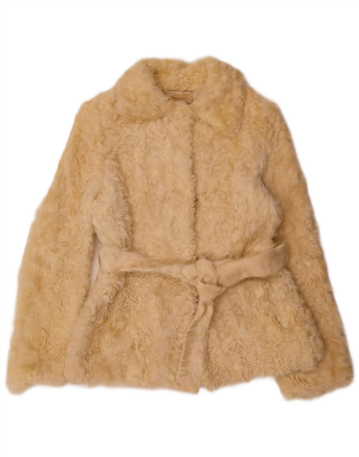 Vintage Womens Faux Fur Jacket UK 12 Medium Beige