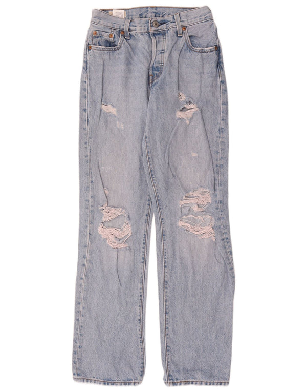 Levi's Womens 501 Distressed Straight Jeans W23 L30 Blå Bomuld