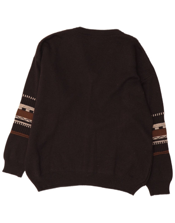 Cotton Republic Mens V-Neck Jumper Sweater XL Black Geometric Polyacrylic