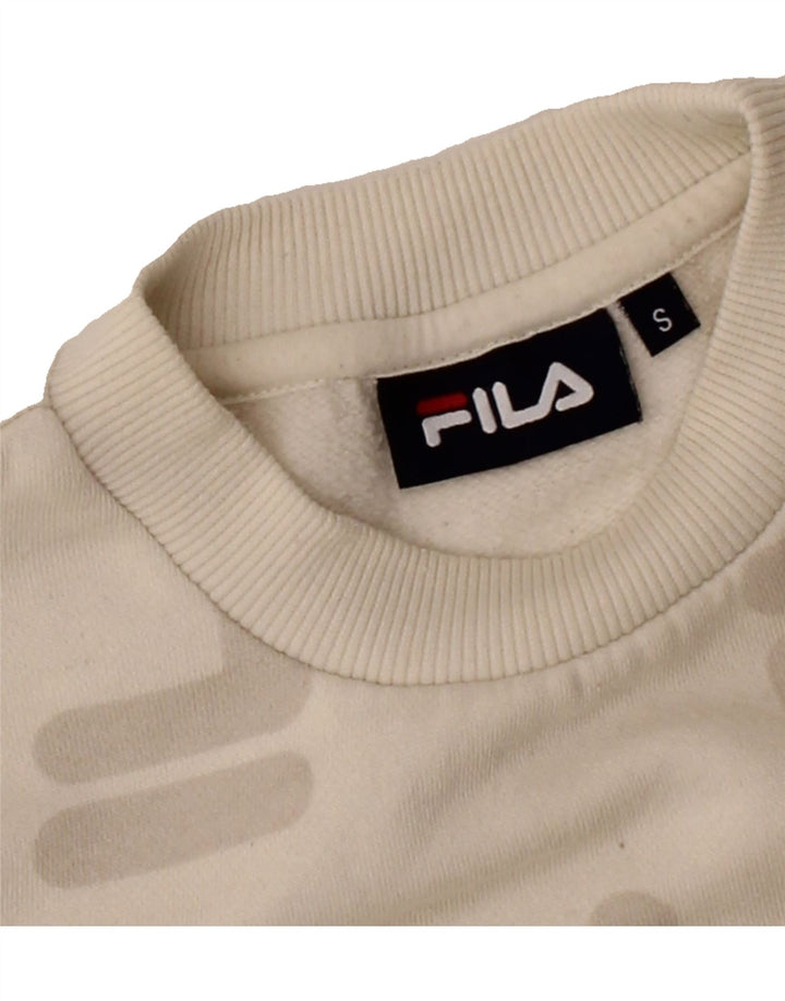 FILA Womens Oversized Graphic Sweatshirt Jumper UK 10 Small Off White Vintage Fila and Second-Hand Fila from Messina Hembry 