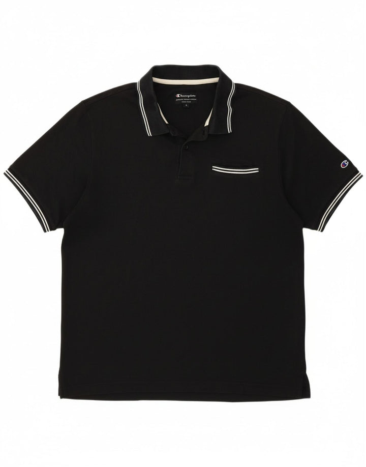 CHAMPION Mens Polo Shirt Large Black Cotton