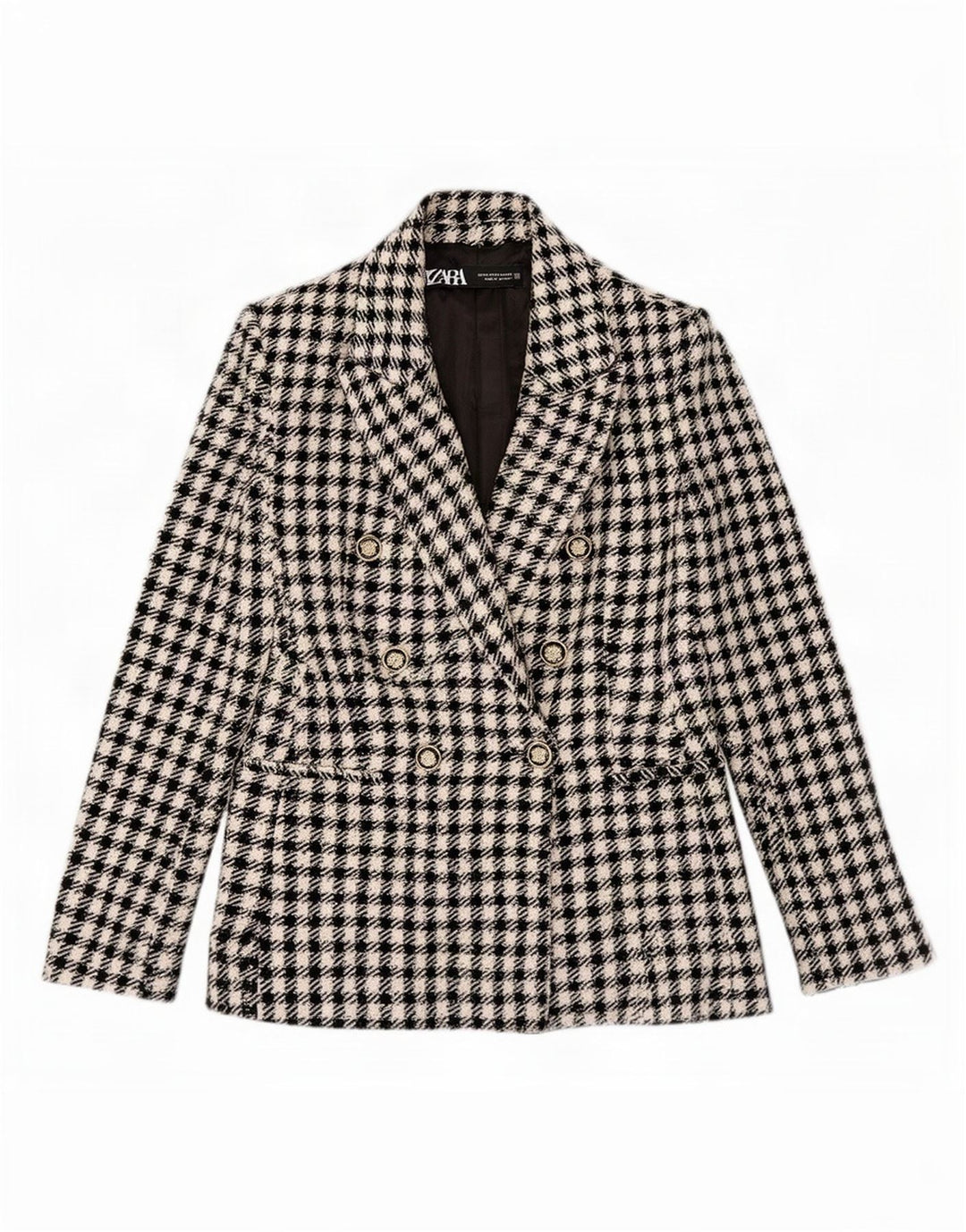 Jaqueta blazer feminina Zara com peito duplo Reino Unido 6 XS preto guingão poliéster