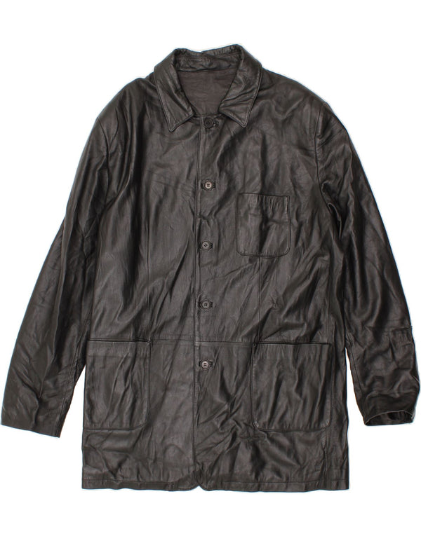 VINTAGE Mens Leather Coat IT 56 3XL Black Leather