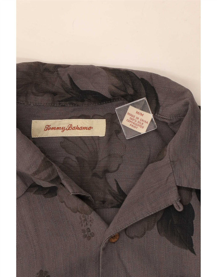 Tommy Bahama Mens Short Sleeve Shirt Medium Grey Floral Silk
