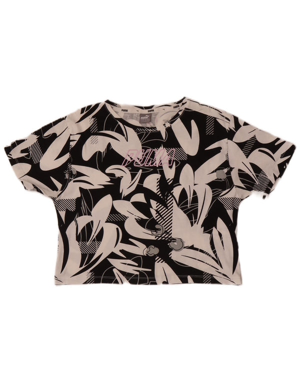 Puma Mädchen Abstract Pattern Crop Graphic T-Shirt Top 11–12 Jahre Schwarz