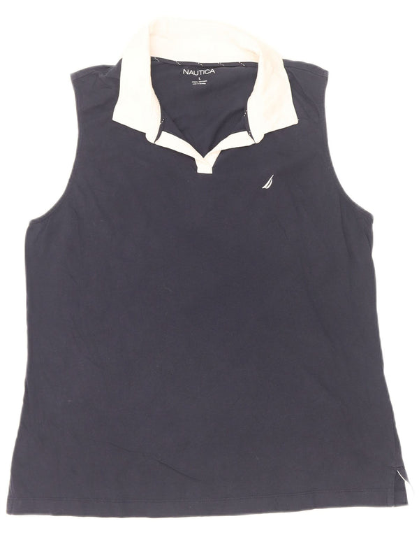 Nautica Womens Sleeveless Polo Shirt UK 14 Large Navy Blue Colourblock
