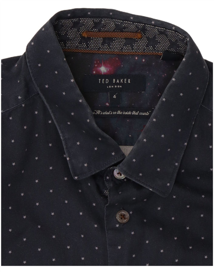 Ted Baker Herre abstrakt mønster skjorte str. 4 Stor marineblå bomuld
