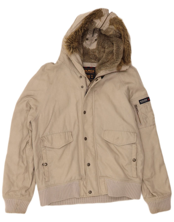 Woolrich Ανδρικό Bomber Jacket με κουκούλα UK 38 Medium Beige Nylon