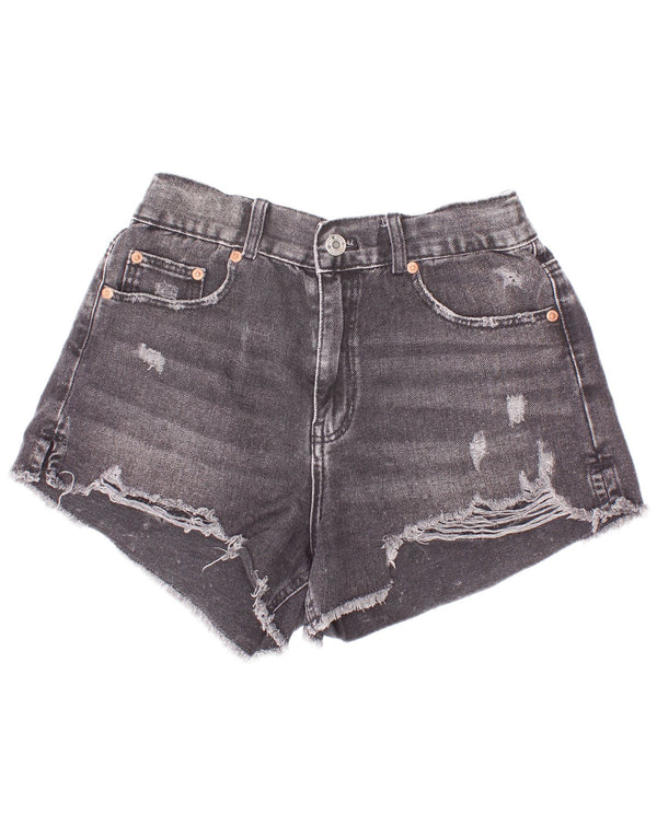 Zara Girls Distressed Denim Shorts 13-14 Years W26 Grey Cotton