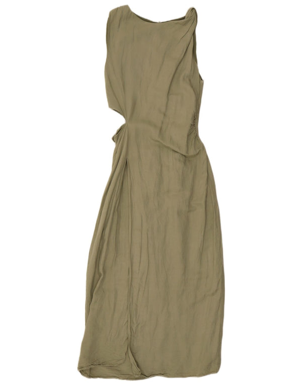 Zara Womens Cut Out Ærmeløs Maxikjole UK 12 Medium Khaki Viscose