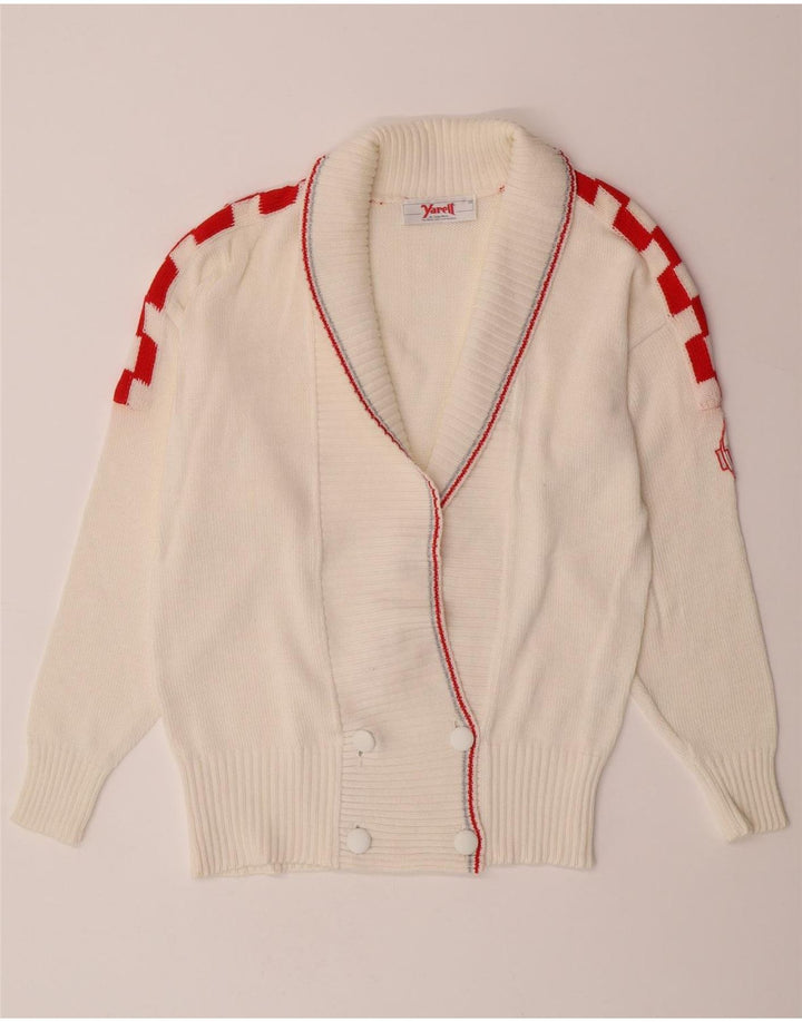 YARELL Womens Cardigan Sweater EU 38 Medium White Geometric Cotton