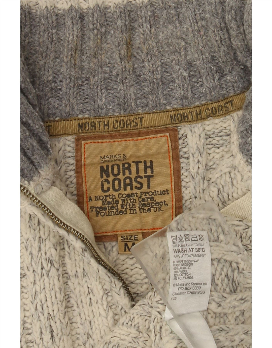 Marks & Spencer Mens Zip Neck Jumper Sweater Medium Grey Flecked Acrylic