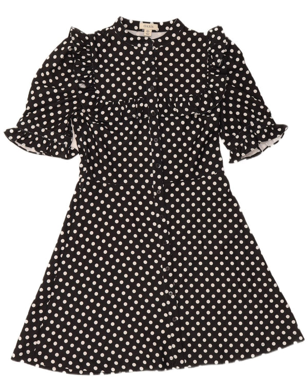 Oasis kortærmet skjortekjole til kvinder UK 10 Small Black Polka Dot