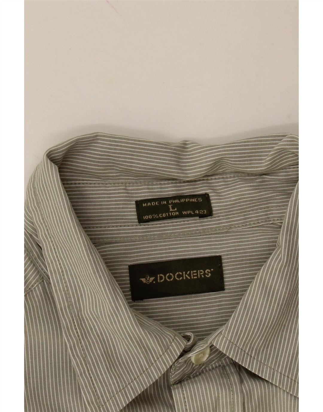 DOCKERS Mens Shirt Large Grey Pinstripe Cotton Vintage Dockers and Second-Hand Dockers from Messina Hembry 