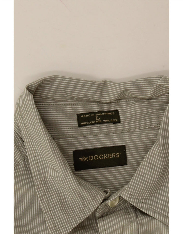 DOCKERS Mens Shirt Large Grey Pinstripe Cotton Vintage Dockers and Second-Hand Dockers from Messina Hembry 