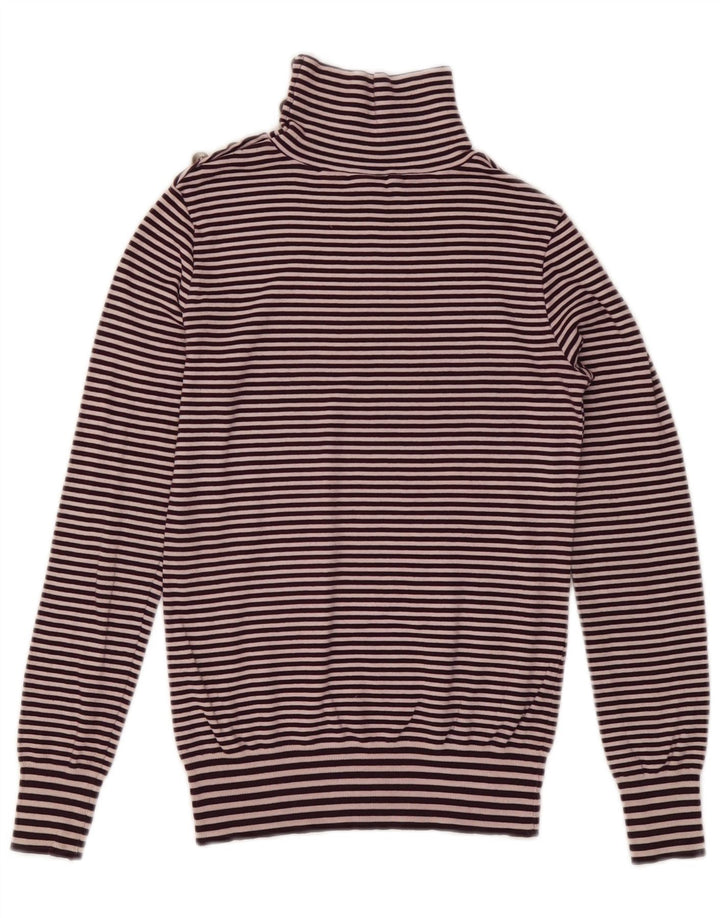 Massimo Dutti Maglione da donna con collo abbottonato UK 12 a righe viola medio