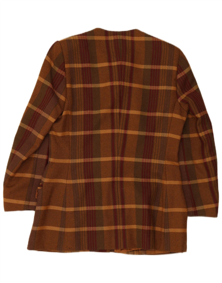 VINTAGE Womens 5 Button Blazer Jacket UK 14 Medium Brown Plaid