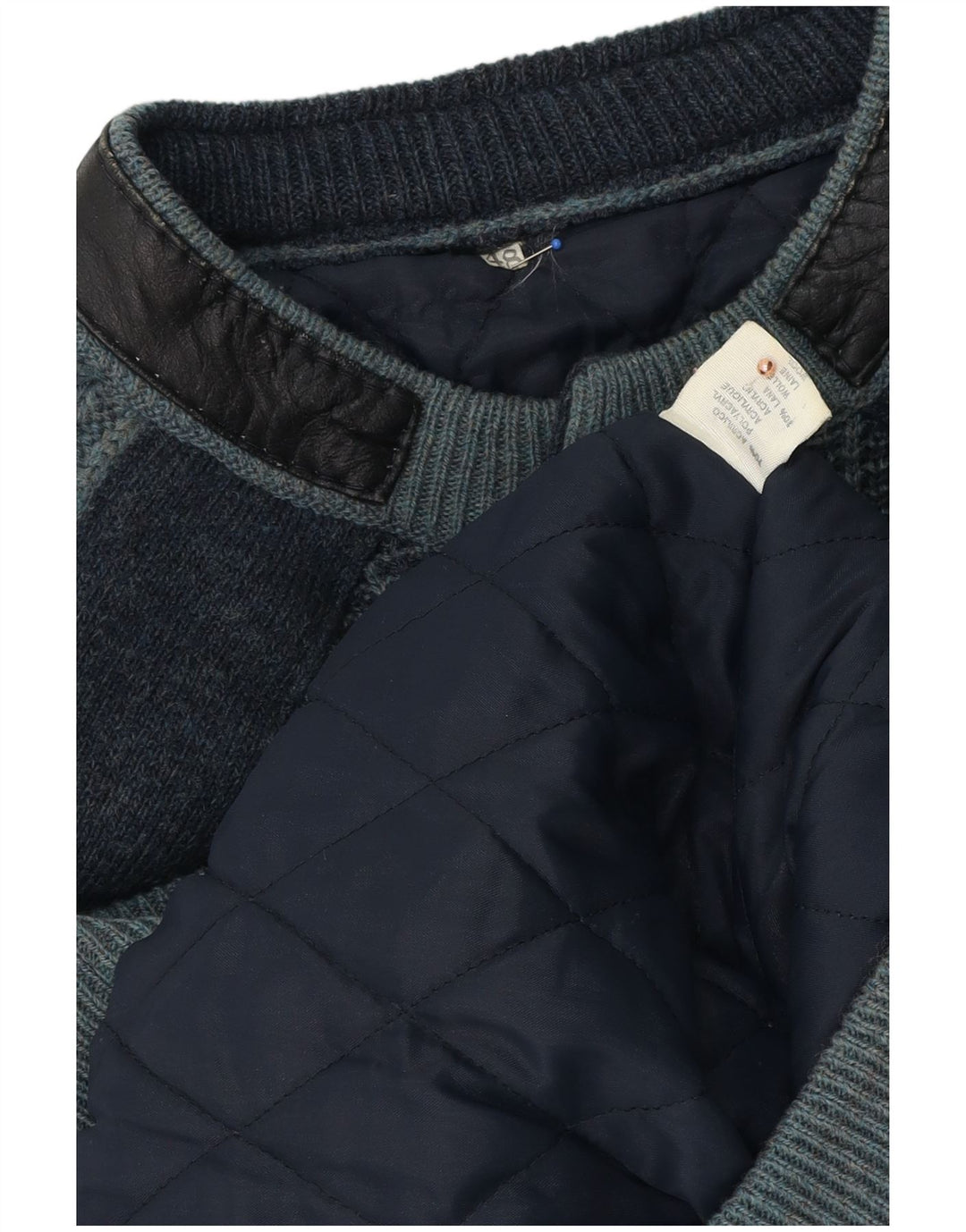 Vintage Mens Knit Bomber Jacket IT 48 Medium Navy Blue Striped Acrylic