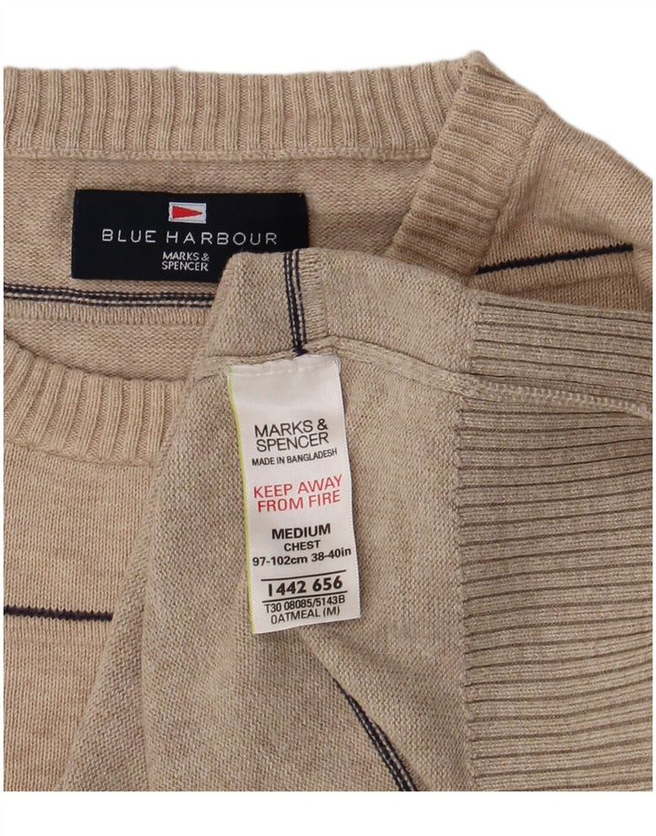 Marks & Spencer Herren Blauer Harbour-Pullover mit Rundhalsausschnitt Mittelbeige