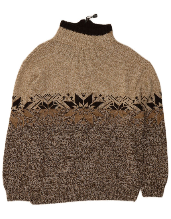 Vintage Herre Zip Neck Jumper Sweater Medium Brown Fair Isle Akryl