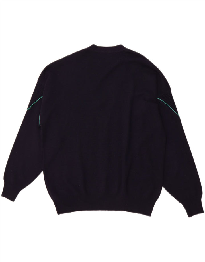 IL GRANCHIO Mens Cardigan Sweater Large Navy Blue Wool