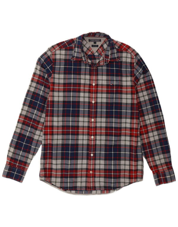 Tommy Hilfiger Mens New York Fit Shirt Medium Blue Plaid Cotton
