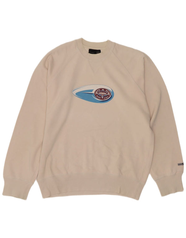 Gas Mens Graphic Sweatshirt Jumper Medium Off White Cotton